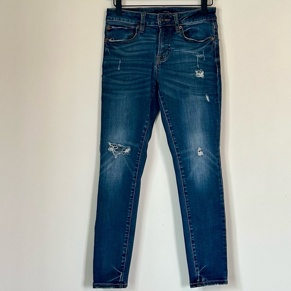 Aeropostale Distressed Blue Denim Skinny Jeans - Size: 27/28